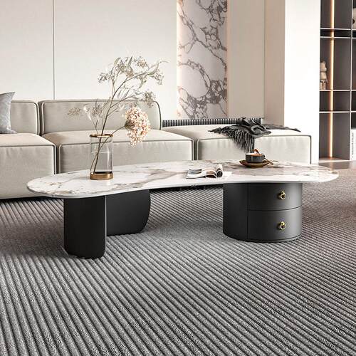 意式岩板茶几异形抽屉轻奢简约现代客厅家用创意不规则小户型茶桌 - 图1