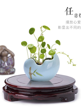 仿实木圆形底座花瓶盆栽鱼缸酒瓶奇石盆景旋转木质品底托盘架