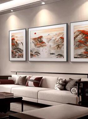 YH-1646山水画客装饰画新中式靠山景图三联画组厅合沙壁画禅意发