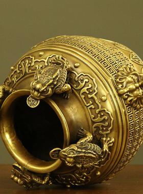 直销新款纯铜四方纳财罐聚宝盆摆件存钱罐客厅办公室公司摆件装饰