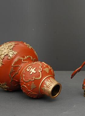 富贵丹铜制葫芦摆XSX品件盖真品空心家居室内玄关装饰牡工开艺品