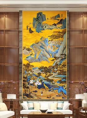 新中式掐丝珐瑯彩工艺画入户玄关装饰画竖版仙境风景客厅别墅挂画