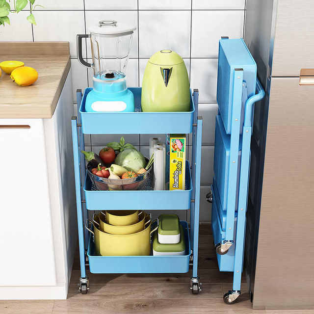 No installation folding kitchen storage rack floor-standing multi-layer vegetable basket baby supplies storage rack trolley movable