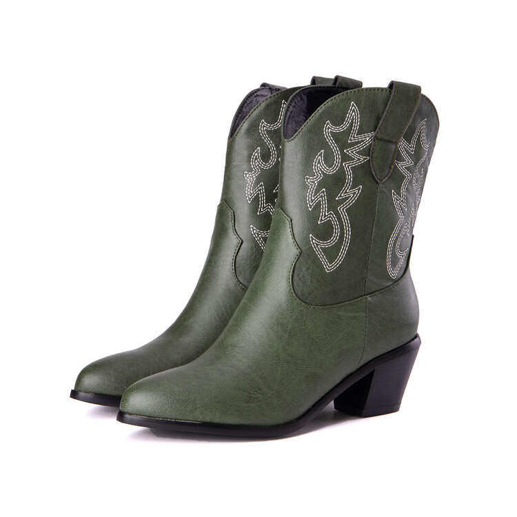 粉色女靴子民族风刺绣中跟短靴军绿色粗跟靴子大码46 47 48 49 50,淘宝优惠券,粉丝福利购,淘宝优惠卷