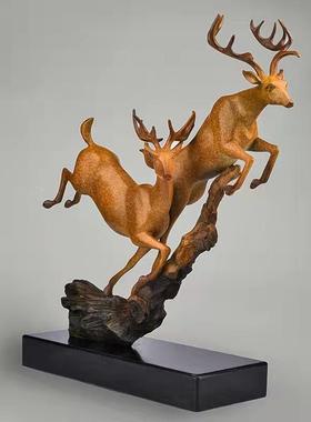 新中式黄铜鹿摆件麋鹿工艺品家居客厅玄关酒柜办公室装饰开业礼品