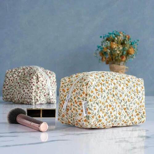 Storage Organizer Floral Puffy Quilted Makeup Bag Flower Pri - 图2