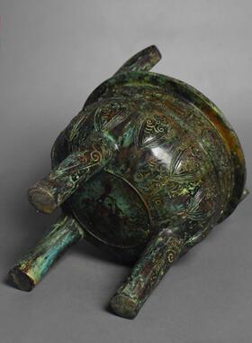 古董青铜有机图案三脚架三脚圆三脚架铜工艺品开幕乔迁礼物覆古家