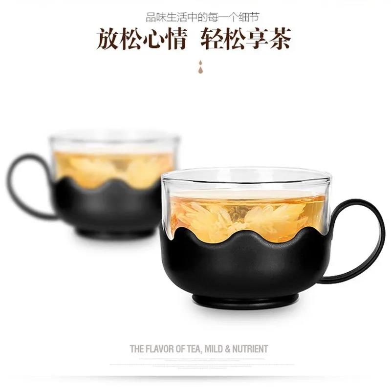 水杯家用茶杯耐热玻璃杯子带把手莲花杯花茶杯茶具套装凉水壶茶壶 - 图1