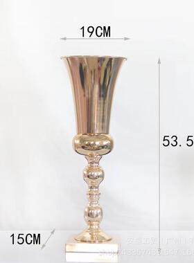 欧式金色喇叭花器烛台婚礼酒店宴会厅餐桌创意花艺装饰摆件铁艺