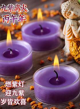 【九紫离火吉祥蜡烛】生心欢喜酥油灯紫气东来4小时紫色胶壳蜡烛