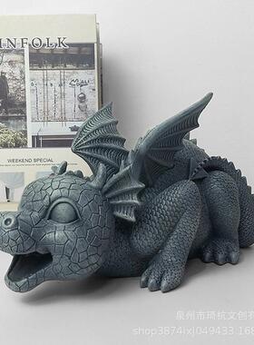 热款动物西方龙花园流水喷泉摆件家居桌面树脂呆萌可爱装饰品