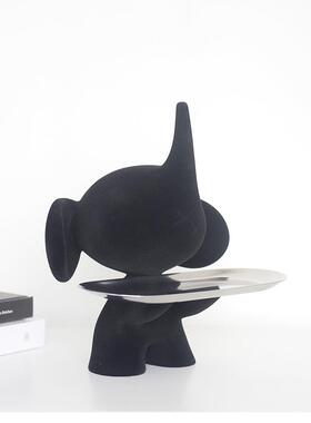 现代家居电视柜茶几玄关收纳托盘树脂电镀植绒象托盘动物雕塑摆件