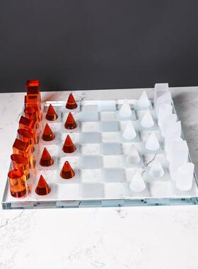 现代轻奢简约水晶磨砂棋盘摆件窗板间样售关楼处书玄房飘NUR饰品