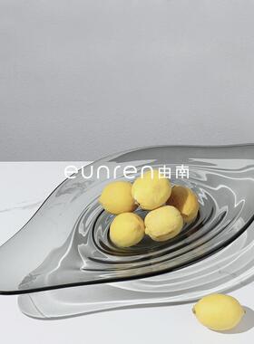 极简轻奢玻璃水果盘家用客厅茶几摆件样板间高端样板间高档装饰盘