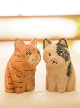 木雕复古猫创意摆件木制工艺品桌面摆件办公居家车载装饰品