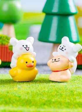 可爱LIT0496开心游玩小白狗微配景小观创意卡狗通小装饰品件车载