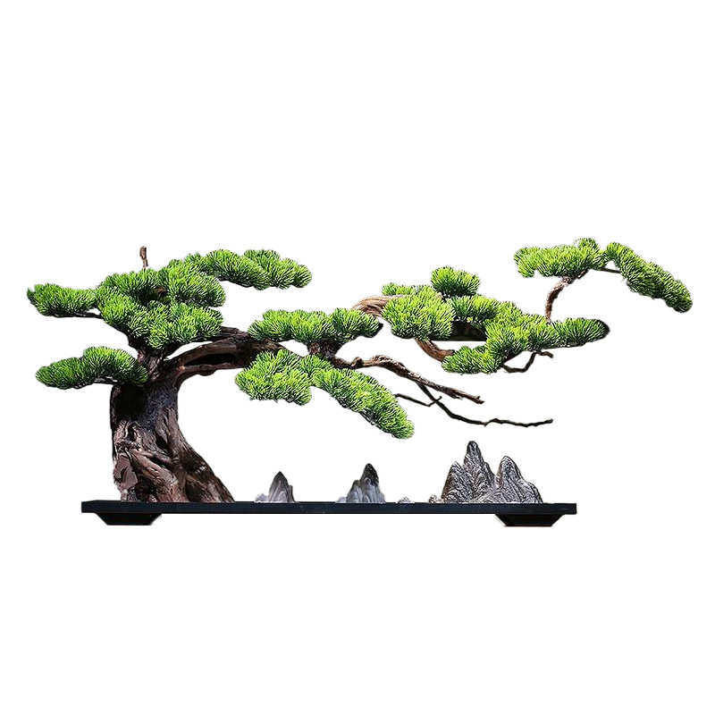 新中式迎客松摆件实木客厅玄关民宿办公室酒店盆景绿植装禅意,淘宝优惠券,粉丝福利购,淘宝优惠卷