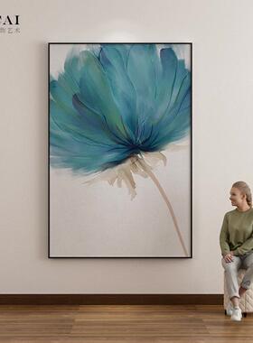 网红油画关手绘纯蓝花装饰画客写厅玄挂画色院派古艺典主学义实术