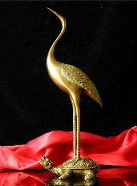 开 运纯铜仙鹤摆件落地大号龟鹤延年长寿龟 客厅家居装饰祝寿铜鹤