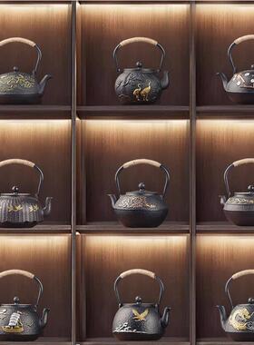 中国风家居茶室饰品茶壶套装茶具装饰柜样板房古架茶道覆古风格铁