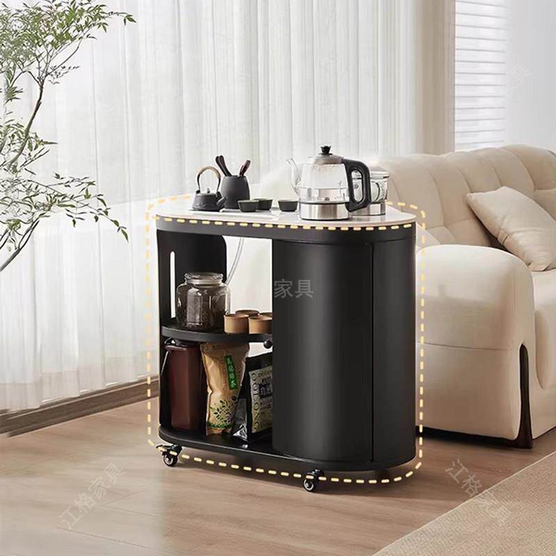 Mobile coffee table modern simple round side table with wheels trolley living room storage tea set storage cart balcony tea table