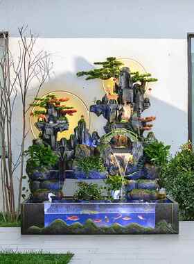 大型假山瀑布循环水饰品财富风水鱼缸室内景观园林室外水池喷泉