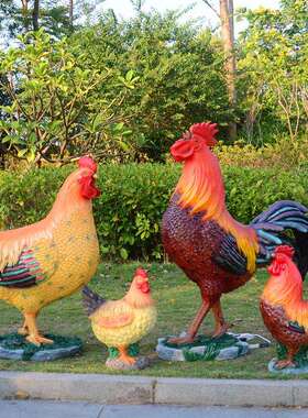 声控大公鸡造型雕塑户外玻璃钢母鸡摆件庭院商场门店动物装饰