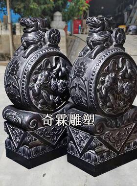 石雕门墩抱鼓石青石大象一对麒麟貔貅石狮子自建别墅家用门口摆件