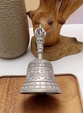 黄铜三头降魔铃寺庙西藏喇嘛手持六字真言铃铛铜器摆件地摊