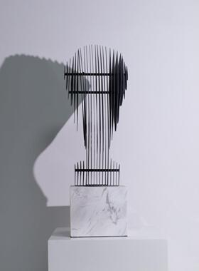 现代简约样板间酒店大堂家居艺术装置人物雕塑大理石金属抽象摆件