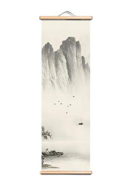 轴卓宇实挂画装饰卷画实木山挂GH074画水墨水画家居喷绘装木饰画