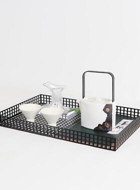 几代极简属黑色现网格托盘摆件玄关金客厅茶镂空ES-A6309收纳茶盘