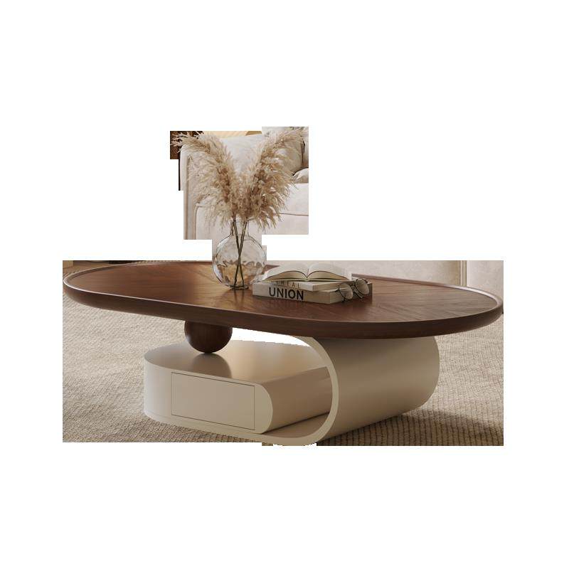 奶油风茶几客厅实木创意中古风现代简约极简北欧胡桃色设计师椭圆,淘宝优惠券,粉丝福利购,淘宝优惠卷