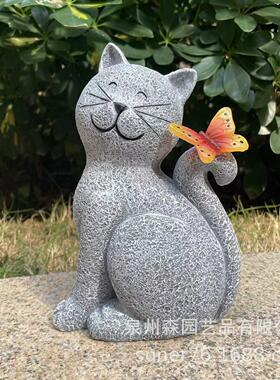 户外太阳能灯可爱小猫摆件仿真动物猫咪树脂工艺品花园装饰庭院灯