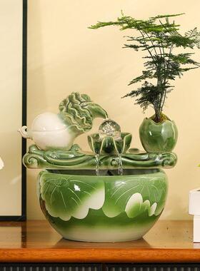 财流水摆件PIO循百环水桌面陶瓷缸小客型家鱼用厅办公室装饰摆件