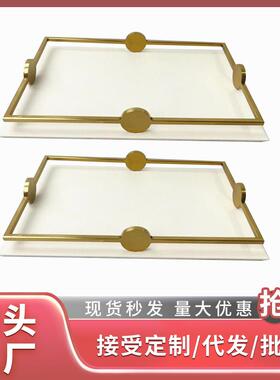 欧式轻奢五金皮革托盘餐桌玄关样板房收纳客厅家居软装饰品摆件