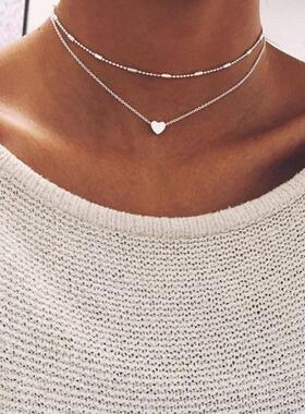 necklace double layer heart chain multilayer choker pendant