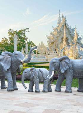 户园林观新款写实仿真大型动物玻景璃钢雕塑房地产招财象酒店装饰