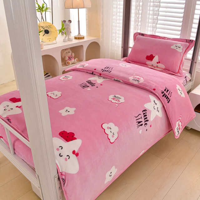 Flannel student dormitory bed three-piece set of high school student dormitory milk velvet sheets and quilt cover thickened coral velvet 3