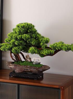 彷真绿色植物盆景植物盆栽家居客厅玄关办公室桌面装饰迎客松摆件