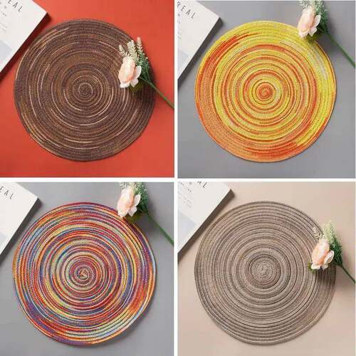 Round Placemat Table Woven Vinyl Individual Placemats for Ta - 图0