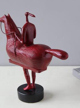 现代新中式创意金属骑马将军装饰样板间客厅玄关书房软装工艺摆件