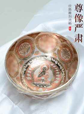 绿度母佛像颂钵铜钵尼泊尔手工音疗钵音碗静心冥想钵铜磬钵盂摆件