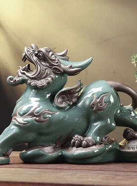 创意陶瓷哥窑貔貅招财摆件大小号皮丘家居客厅玄关办公茶桌装饰品