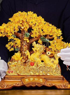 黄水晶发米树龙摆件万事如意招米客厅装饰公司年会周年礼物