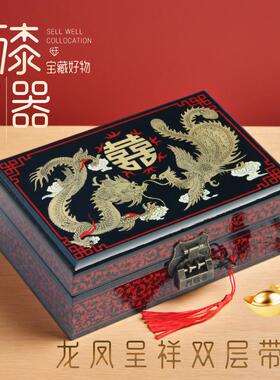 高档结首饰盒彩三金手饰盒新娘陪婚嫁梳妆盒嫁妆礼金精盒致红匣子