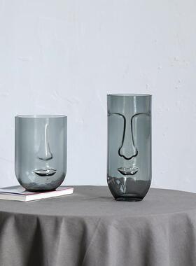 碧轩吕林霞人脸玻璃花瓶灰色创意新品家居软装工艺品摆件人脸花瓶