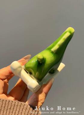 冰裂纹摇摇马摆件客厅轻奢高档陶瓷茶宠办公室桌面摆件马上有绿马