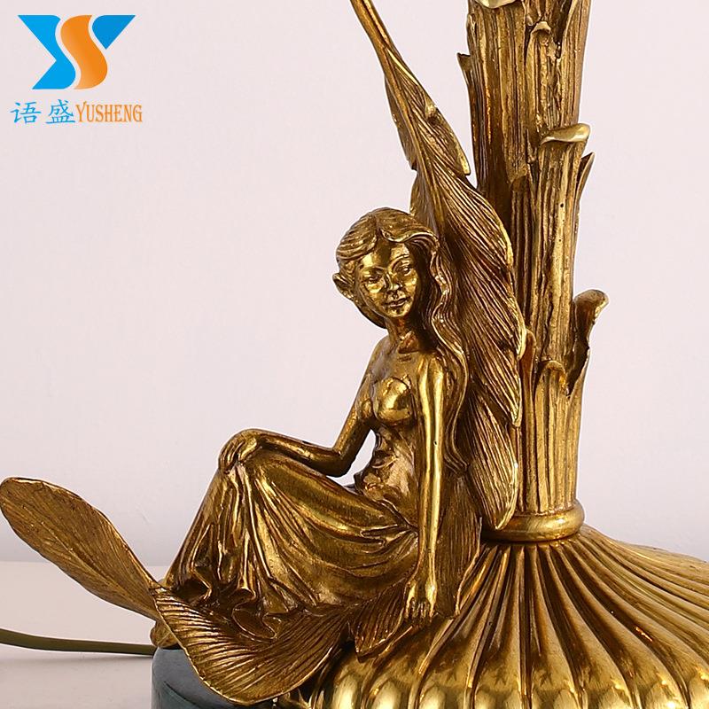 All-copper table lamp, French light luxury and elegant fabric living room lamp, bedroom pure copper bedside lamp, villa high-end decorative table lamp