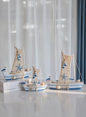 地中海帆船模型帆船饰品木制海鸟船工艺品船桌海洋风格装饰